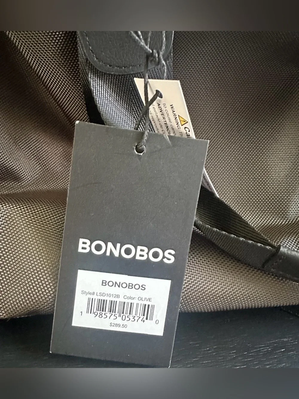 Bonobos Ballistic Nylon Duffle Bag in Olive•Leather Accents•Adjustable Strap•NWT
